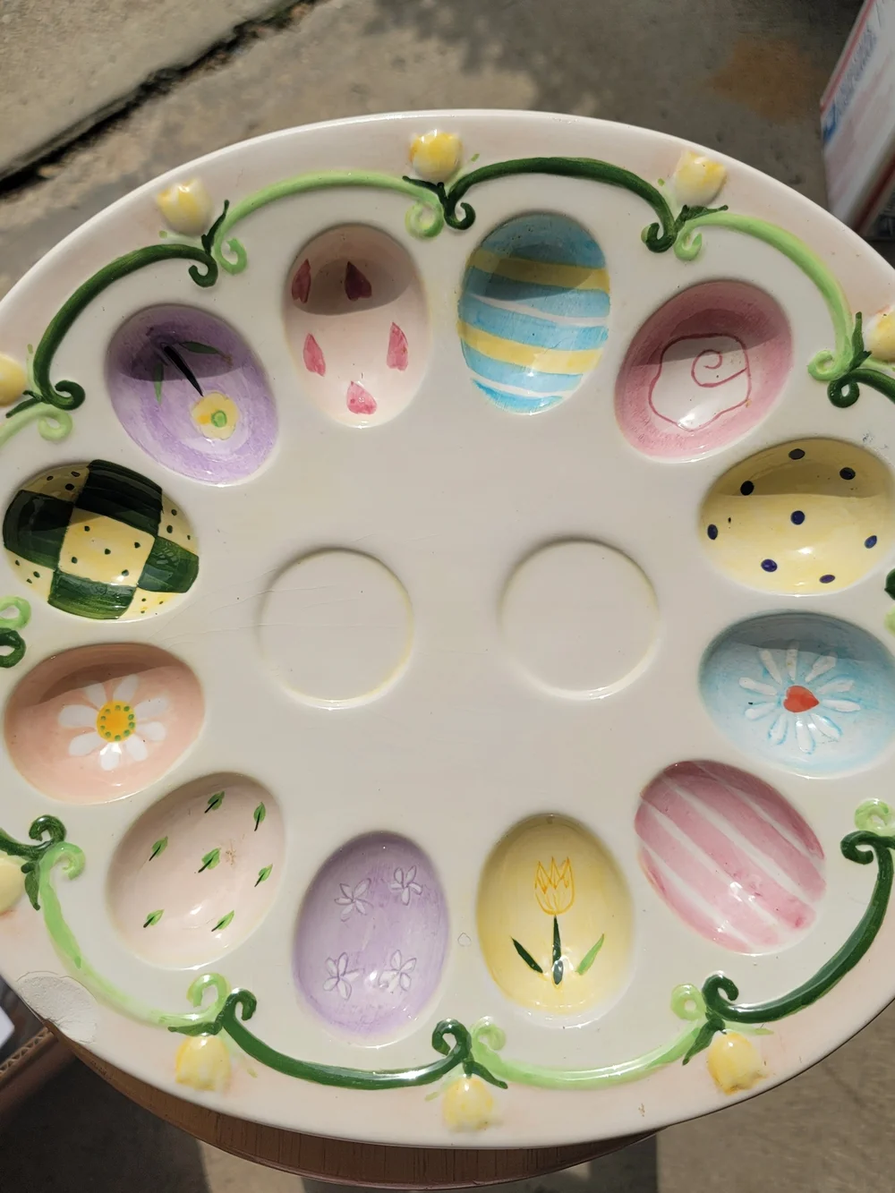Vintage Hand-Painted Easter Egg Salt & Pepper Shakers on Pastel Egg Tray